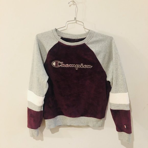 Champion Sweaters - Champion Purple Grey White Fuzzy Logo Crew Neck Pullover Sweater - MAKE OFFER
